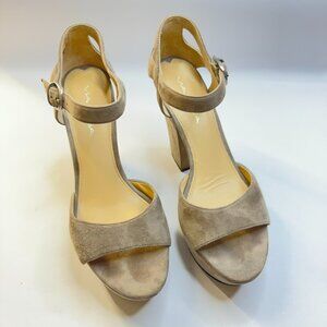 Via Spiga Vanita Peep Toe Platform Medium Tan Suede Heels 8M